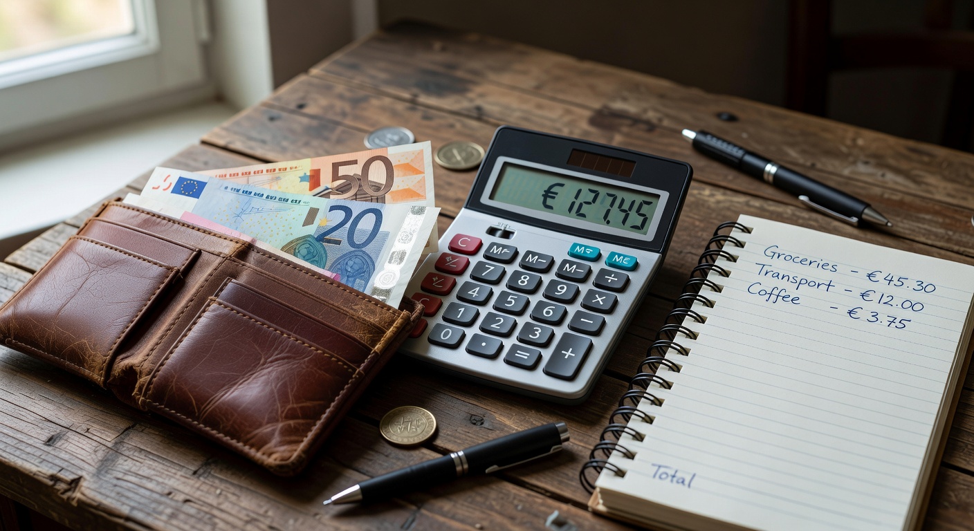 Calculadora y cartera para control de gastos en euros
